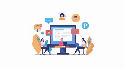 Teamwork and Collaboration: Online Meeting Illustration
