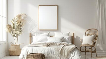 Bare bamboo frame on bedroom white wall