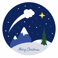 A beautiful snowy night sky with a shooting star vector illustration