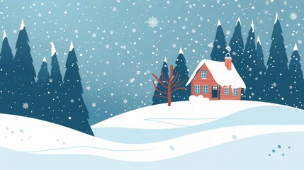 Winter Wonderland Cabin in Snowy Forest Landscape