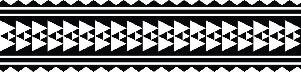 Polynesian tattoo design tribal border. Tribal design ethnic ornament maori band. Samoan Tattoo ribbon sleeve bracelet. Fabric seamless isolated hawaiian armband pattern on white background.