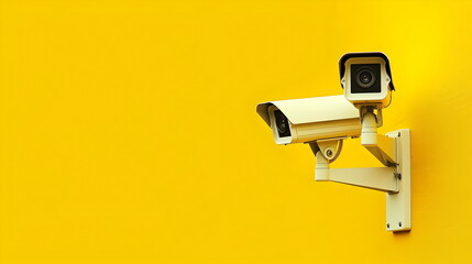 Surveillance Security Cameras Against Bright Yellow Background Modern Technology