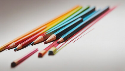 Fototapeta premium illustrative and colorful illustration of crayons and pencils in bright colors on white paper