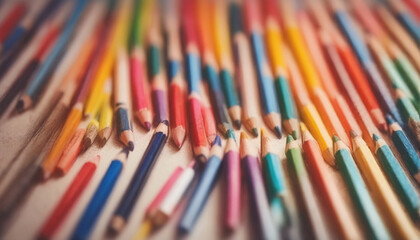 Fototapeta premium illustrative and colorful illustration of crayons and pencils in bright colors on white paper