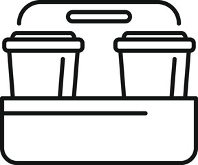 Two takeaway coffee cups are standing inside a holder, ready to be delivered