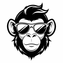 Silhouette Vector Monkey is wearing a sunglass, Monkey head is wearing a black sunglass illustration