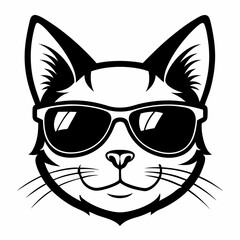 Silhouette Vector Cat is wearing a sunglass, Cat Head is wearing a sunglass Black and white