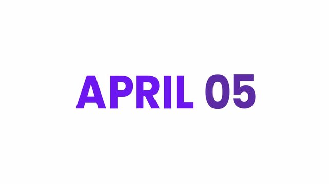 5th April calendar icon animation. Alpha matte with transparent background 4K resolution.