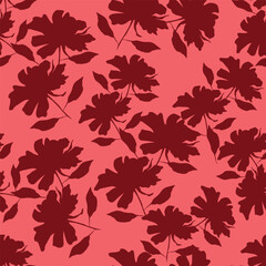 Elegance pink floral stems seamless pattern on a grey background. Vector hand drawn. Artistic, abstract flowers and tiny leaves, buds bells printing. Template for designs, fabric, fashion, textile
