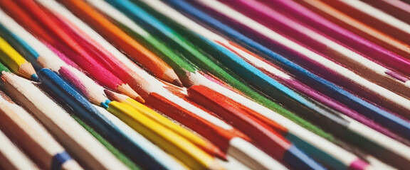 illustrative and colorful illustration of crayons and pencils in bright colors on white paper