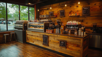Entrepreneurs Discussing Ideas at Trendy Cafe with Rustic Decor and Natural Lighting