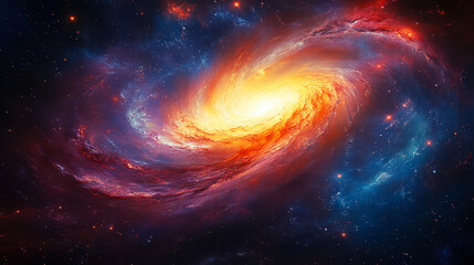 Fototapeta premium Vivid Cosmic Dance: Swirling Galaxy, Glowing Nebula, and Distant Planet in Celestial Space Scene at Night