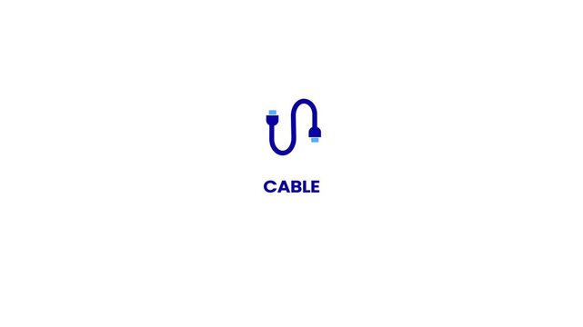 Cable icon, electric power supply cable, electrical cord raster icon simple logotype animation background.