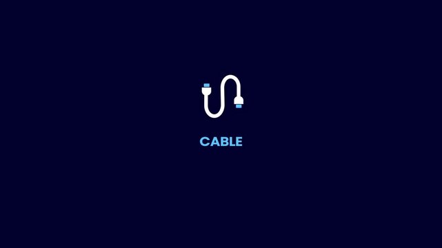 Cable icon, electric power supply cable, electrical cord raster icon simple logotype animation background.