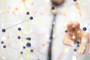 Neural network 3D illustration. Big data and cybersecurity