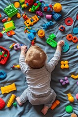 the baby is playing with toys on the floor. Selective focus