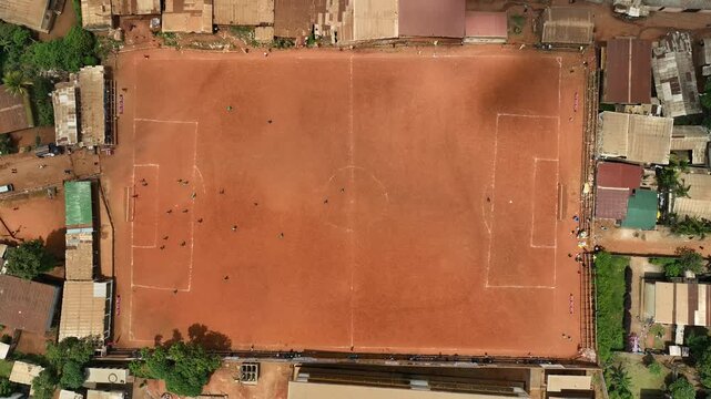 Aerial video of Yaounde football field in Estos Cameroon, Africa