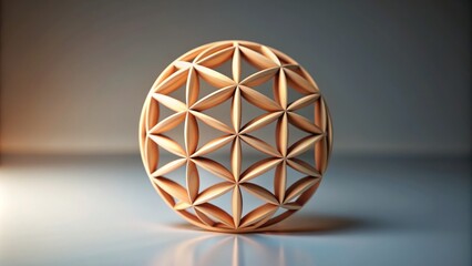 Wooden Flower of Life Sphere Geometric Sacred Geometry, 3D Render, Abstract Design, Spiritual Symbolism, Art, Decoration
