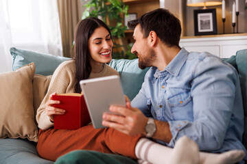 Couple reading at home