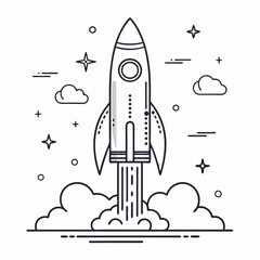 Fototapeta premium continuous single line drawing of rocket spaceship takeoff, rocket launch line art vector illustration 
