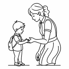 continuous single line drawing of child holding finger of mothers hand, line art vector illustration
