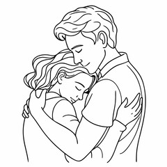 continuous single line drawing of man and woman hugging, line art vector illustration
