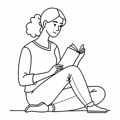 continuous single line drawing of woman reading a novel, line art vector illustration

