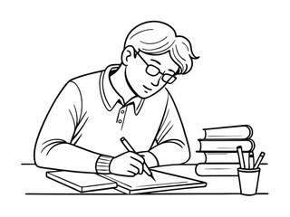 continuous single line drawing of student doing homework, line art vector illustration
