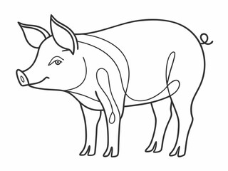 continuous single line drawing of domestic pig, line art vector illustration
