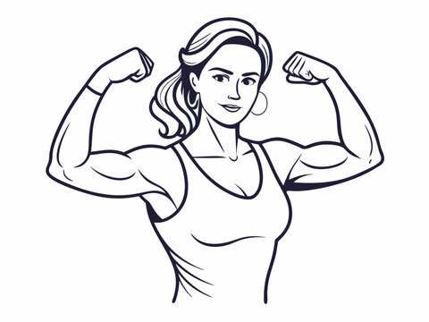 recommend clip art: continuous single line drawing of woman flexing arm muscles, line art vector illustration
                    