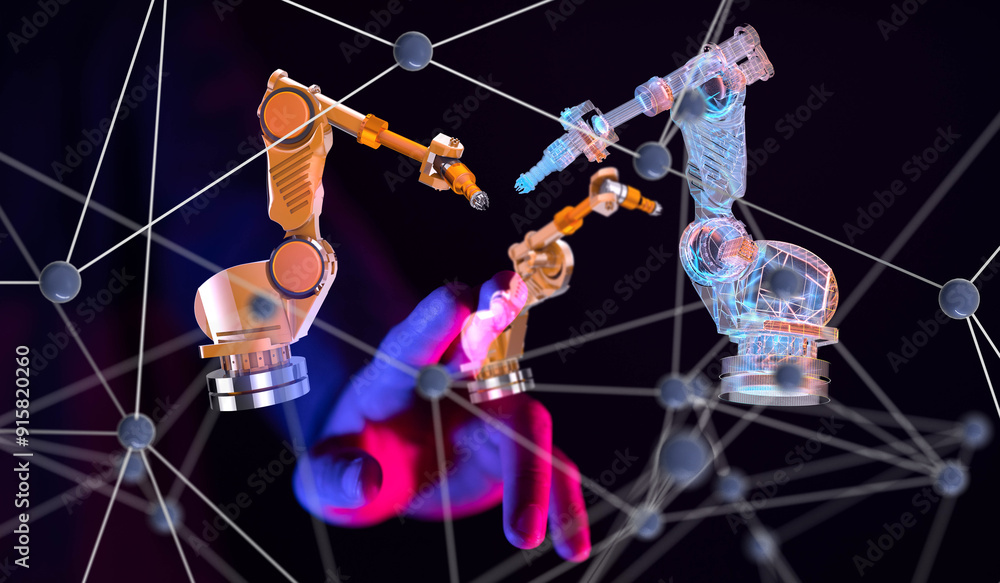 Poster neural network 3d illustration. big data and cybersecurity