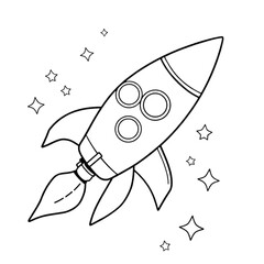 Coloring page outline of a  Spaceship in black and white on an Isolated transparent background. generated with AI