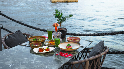Obraz premium beautifully arranged to emphasize a balanced and healthy meal. Ideal for those seeking wholesome dining options that nourish the body and delight the palate.