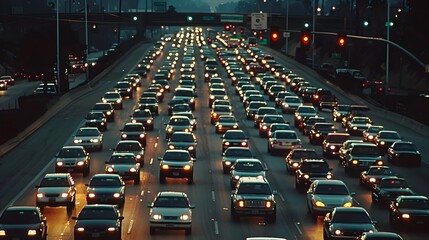 Obraz premium Rush Hour Traffic Jam on Urban Freeway at Night