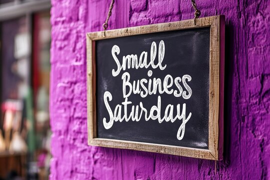 Small Business Saturday Sign on Purple Wall