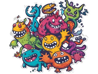 Naklejka premium Whimsical Cartoon Characters in Playful and Humorous Sticker Design