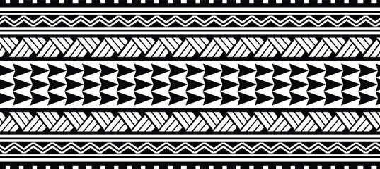 Polynesian tattoo design tribal border. Tribal design ethnic ornament maori band. Samoan Tattoo ribbon sleeve bracelet. Fabric seamless isolated hawaiian armband pattern on white background.