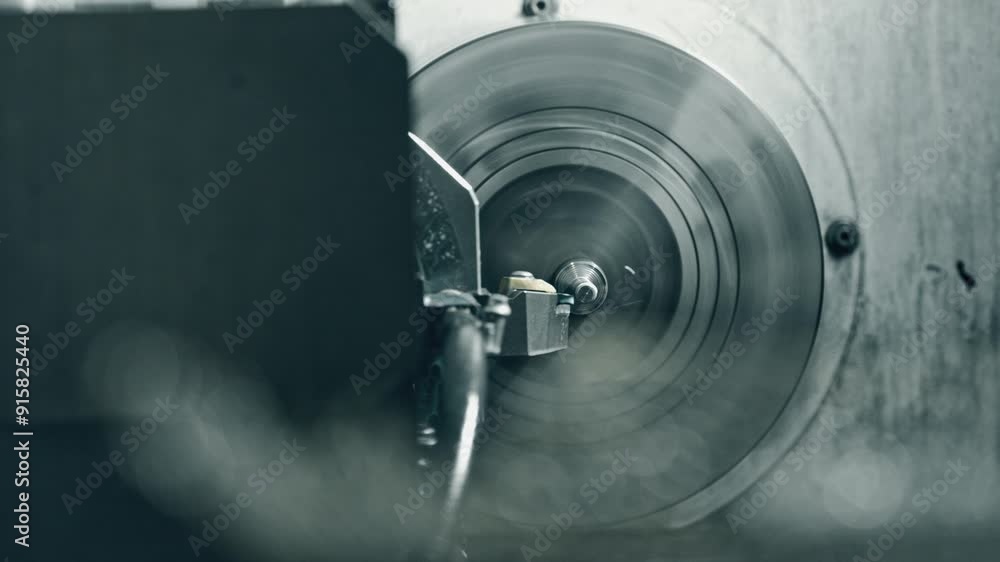 Poster metal lathe machine carving a workpiece, showcasing precision engineering and advanced machining tec