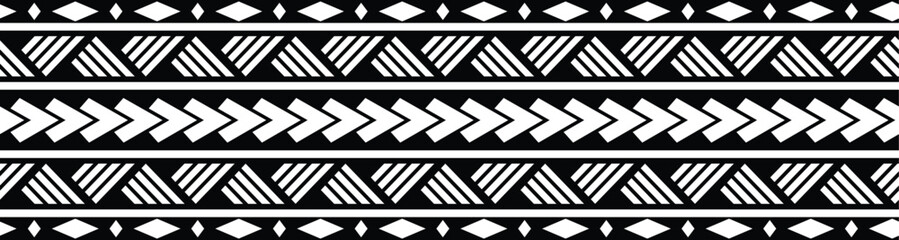 Polynesian tattoo design tribal border. Tribal design ethnic ornament maori band. Samoan Tattoo ribbon sleeve bracelet. Fabric seamless isolated hawaiian armband pattern on white background.