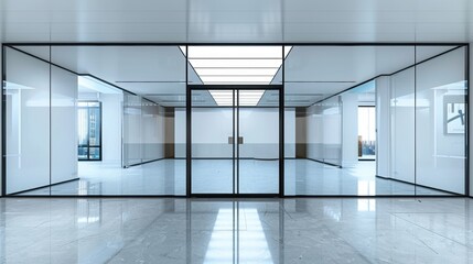 Vacant office building glass door with blank area