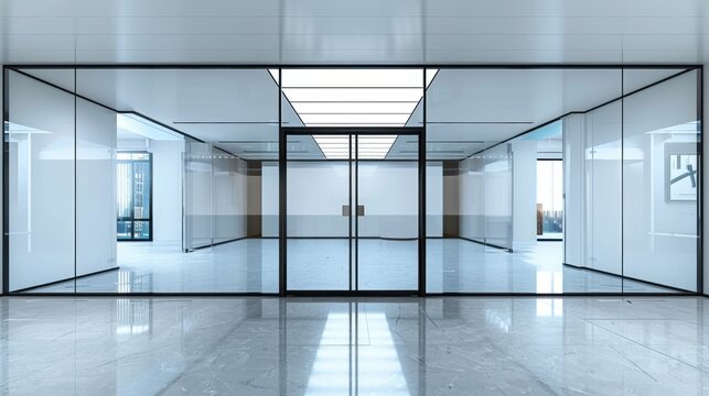 Vacant office building glass door with blank area
