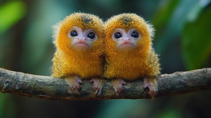 Adorable monkeys peering with curiosity in the jungle.