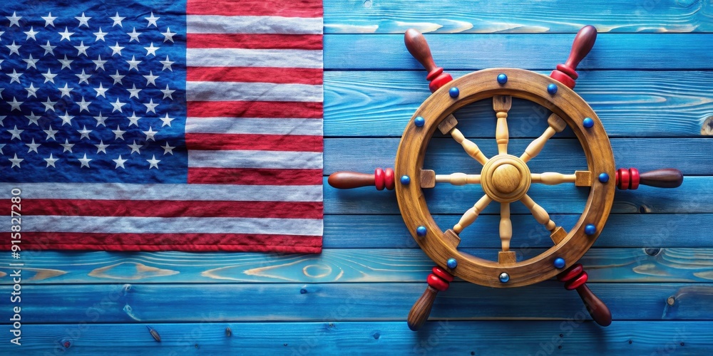 Wall mural Colorful of a steering wheel for US National Maritime Day celebration, maritime, nautical, celebration