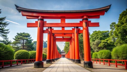 Perspective A view down a pathway through a series of Torii gates. Composition A symmetrical composition with the Torii gates in the center of the frame and the pathway leading to a point in the dista