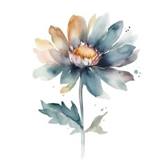 Watercolor painting of a single, blue flower with a yellow center.