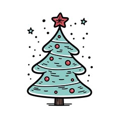Christmas Tree Sketched Icon Hand Drawn, Xmas Tree Doodle Sketch Graphic Element, New Year Scribble Fir