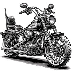 Black and white line art style image of a chopper bike for coloring book.