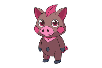 Obraz premium Boar Vector Illustration | Linocut, Kawaii, Cartoon, Clipart, Line Art Design.