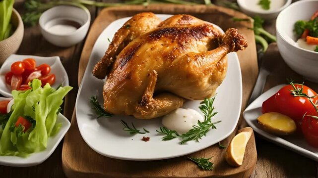 chicken broast, roasted chicken with gravy, Closeup of a pan filled with sizzling organic chicken, chicken broast, made with Ai generative technology, stock video, food stock videos, 4k video	