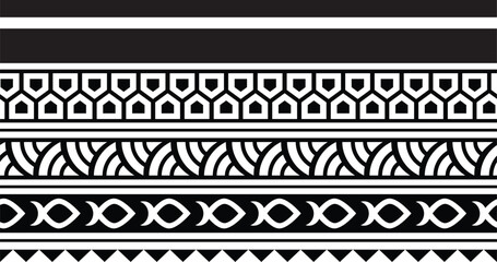 Polynesian tattoo design tribal border. Tribal design ethnic ornament maori band. Samoan Tattoo ribbon sleeve bracelet. Fabric seamless isolated hawaiian armband pattern on white background.